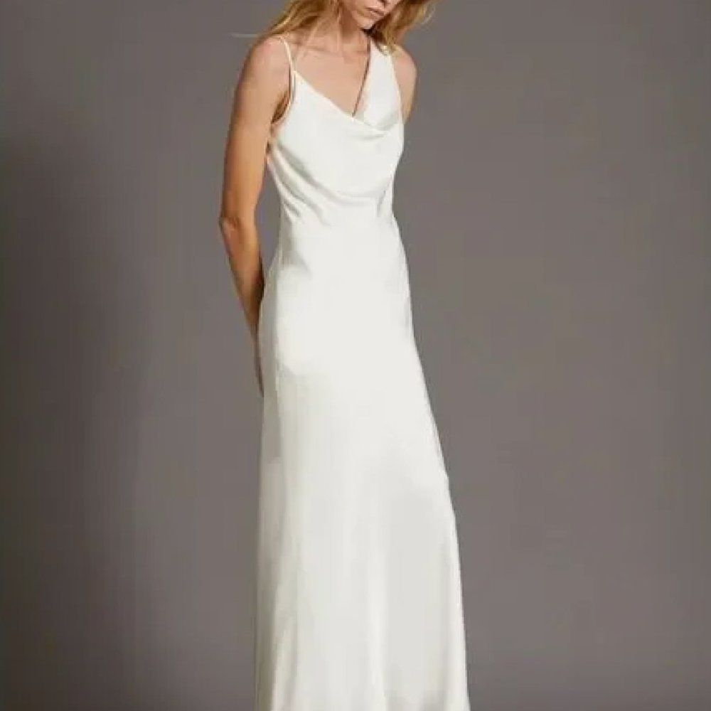 HALSTON Ivory Women's Satin Slip Gown Dress in Size 04